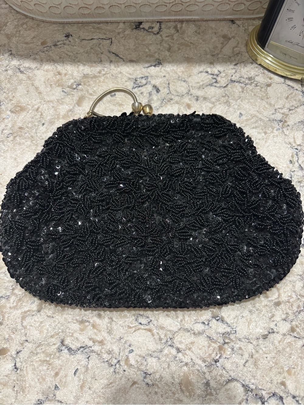 Vintage Black Beaded Evening Clutch with Gold Chain - Picture 5 of 10